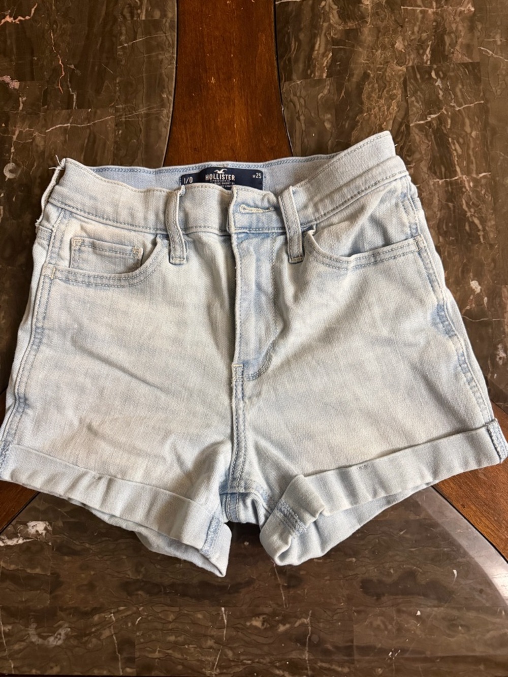 Hollister Light Blue Rolled Hem Denim Shorts